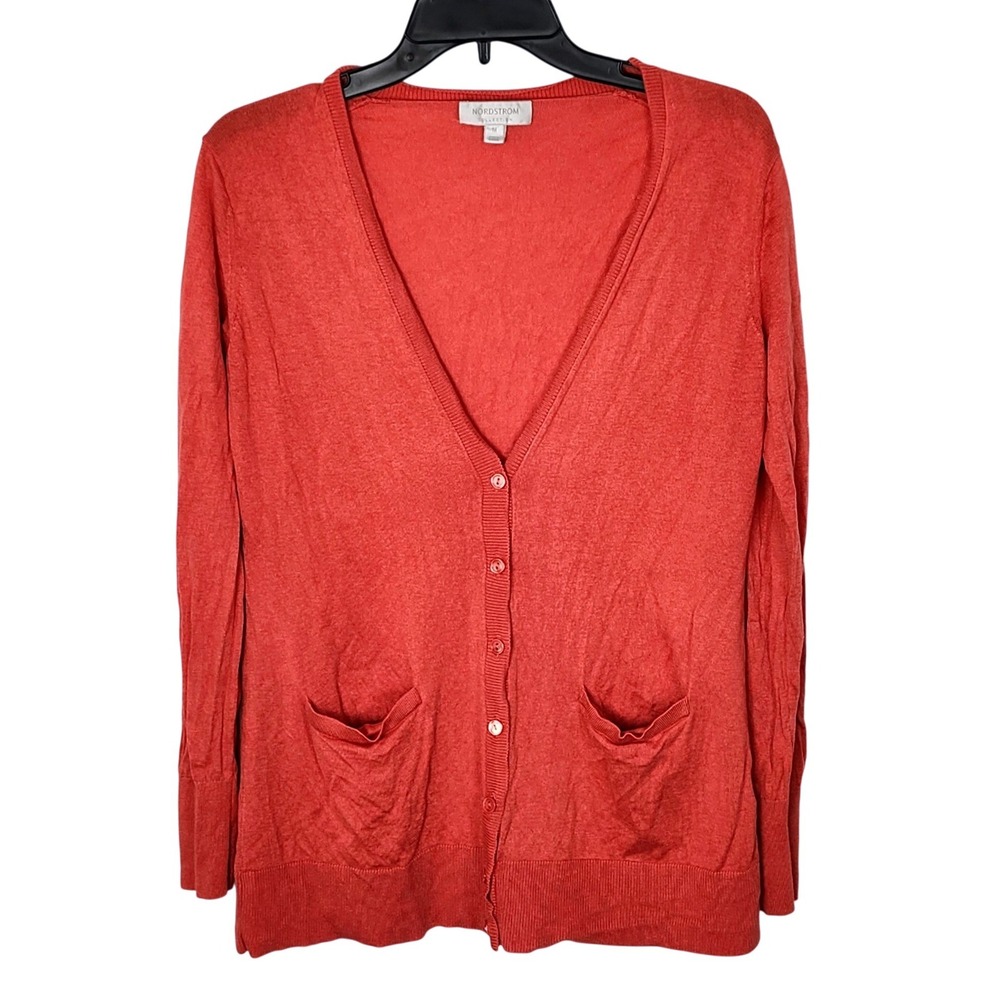 Nordstrom Collection Silk Cashmere Button Cardigan Knit Sweater‎ Medium Coral